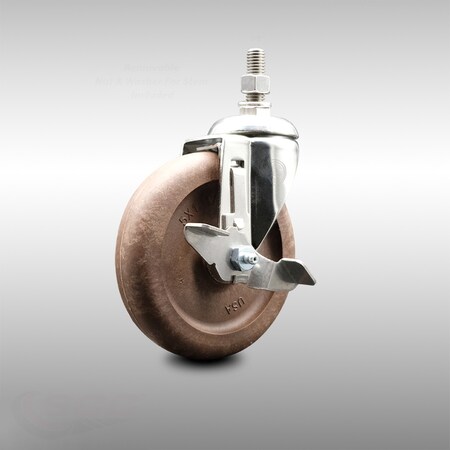 Service Caster 5 Inch 316SS High Temp Glass Filled Nylon 3/8 Inch Threaded Stem Caster Brake SCC-SS316TS20S514-GFNSHT-TLB-381615
